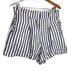 Cynthia Rowley Womens Hot Pants Blue White Stripe Pockets High Rise Linen 8